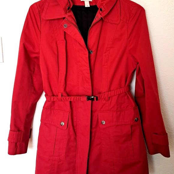 NEW ANN TAYLOR LOFT WOMEN'S TRENCH COAT SIZE LARGE RED - Picture 1 of 8